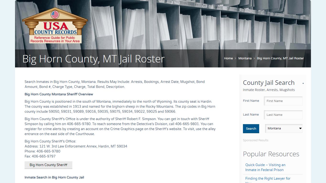 Big Horn County, MT Jail Roster | Name Search - USA County Records